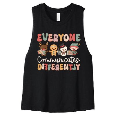 Speech Therapy Christmas Everyone Communicates Differently Women's Racerback Cropped Tank