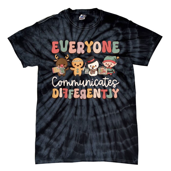 Speech Therapy Christmas Everyone Communicates Differently Tie-Dye T-Shirt