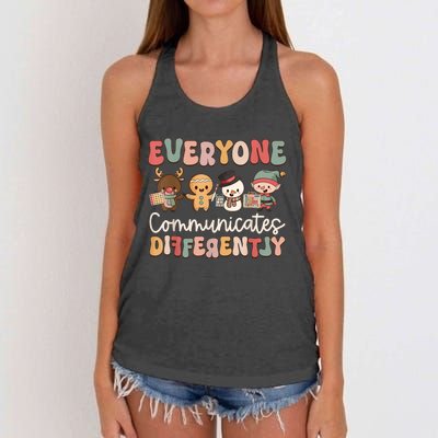 Speech Therapy Christmas Everyone Communicates Differently Women's Knotted Racerback Tank