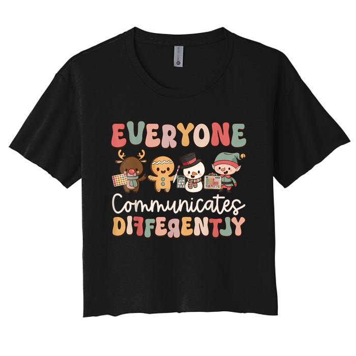 Speech Therapy Christmas Everyone Communicates Differently Women's Crop Top Tee