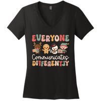 Speech Therapy Christmas Everyone Communicates Differently Women's V-Neck T-Shirt