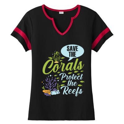 Save The Corals Protect The Reefs Marine Biologist Costume Gift Ladies Halftime Notch Neck Tee