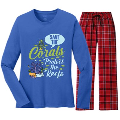 Save The Corals Protect The Reefs Marine Biologist Costume Gift Women's Long Sleeve Flannel Pajama Set 