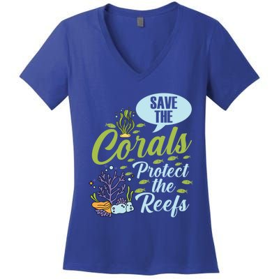 Save The Corals Protect The Reefs Marine Biologist Costume Gift Women's V-Neck T-Shirt