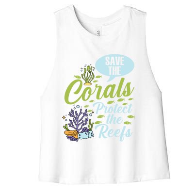 Save The Corals Protect The Reefs Marine Biologist Costume Gift Women's Racerback Cropped Tank