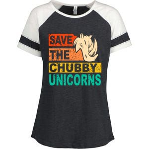 Save The Chubby Unicorns Funny Gift Rhino Fat Unicorn Rhinoceros Gift Enza Ladies Jersey Colorblock Tee