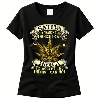 Sativa To Change The Things I Can Indica Cannabis Weed Leaf Womens T-Shirt