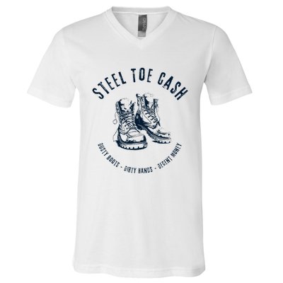 Steel Toe Cash Blue Collar American Workers V-Neck T-Shirt