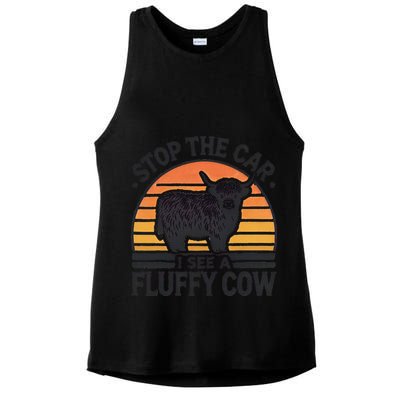 Stop The Car I See Fluffy Cow Retro Highland Cow Lover Funny Ladies PosiCharge Tri-Blend Wicking Tank