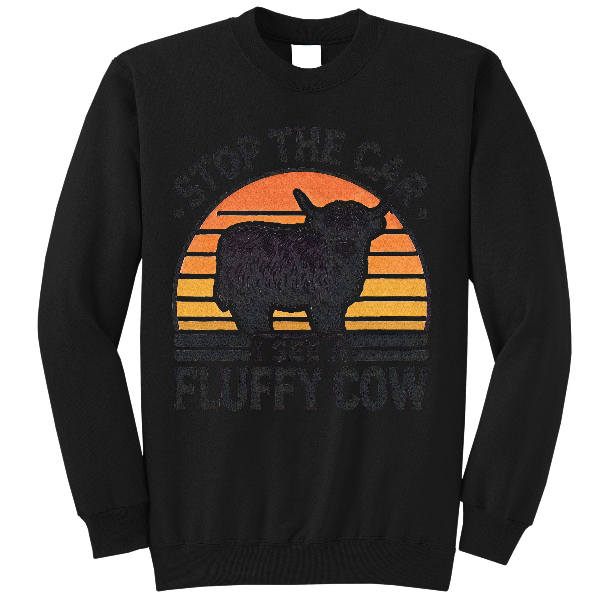 Stop The Car I See Fluffy Cow Retro Highland Cow Lover Funny Sweatshirt
