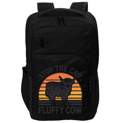 Stop The Car I See Fluffy Cow Retro Highland Cow Lover Funny Impact Tech Backpack