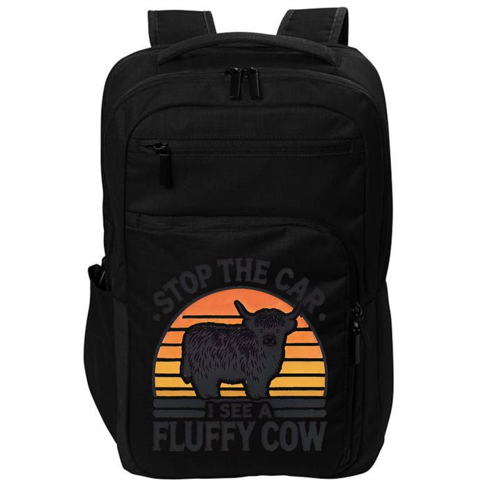 Stop The Car I See Fluffy Cow Retro Highland Cow Lover Funny Impact Tech Backpack