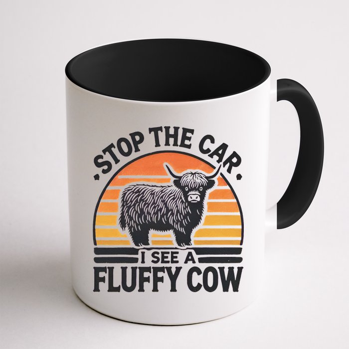 Stop The Car I See Fluffy Cow Retro Highland Cow Lover Funny Mug
