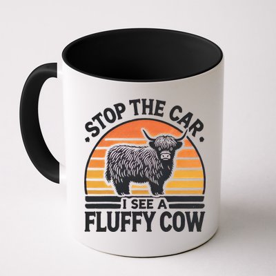 Stop The Car I See Fluffy Cow Retro Highland Cow Lover Funny Mug