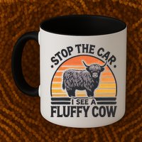 Stop The Car I See Fluffy Cow Retro Highland Cow Lover Funny Mug