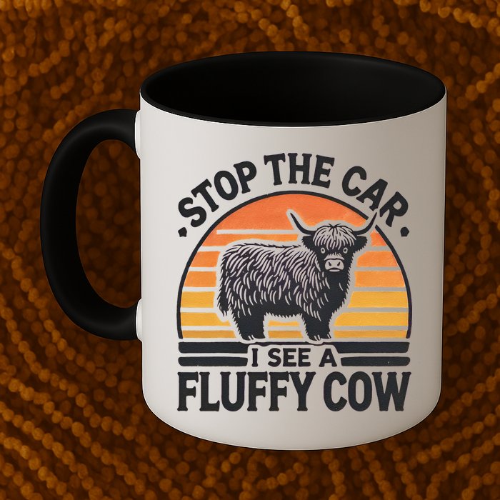 Stop The Car I See Fluffy Cow Retro Highland Cow Lover Funny Mug