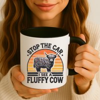 Stop The Car I See Fluffy Cow Retro Highland Cow Lover Funny Mug