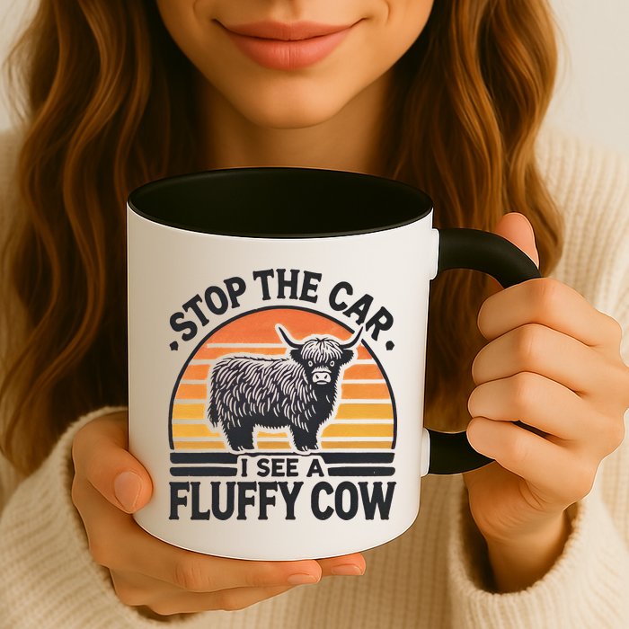 Stop The Car I See Fluffy Cow Retro Highland Cow Lover Funny Mug