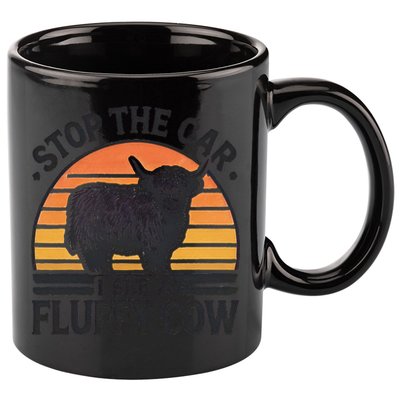 Stop The Car I See Fluffy Cow Retro Highland Cow Lover Funny 11oz C Handle Ceramic Mug