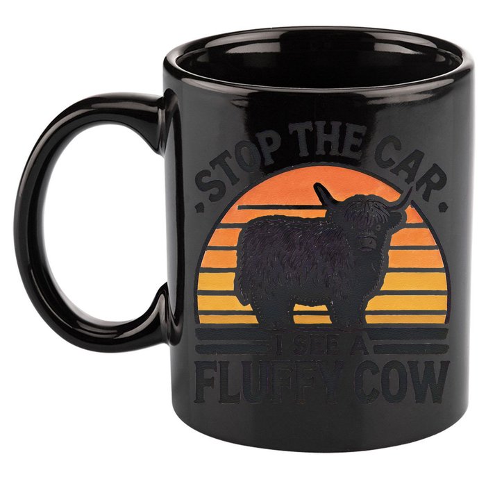 Stop The Car I See Fluffy Cow Retro Highland Cow Lover Funny 11oz C Handle Ceramic Mug