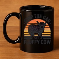 Stop The Car I See Fluffy Cow Retro Highland Cow Lover Funny 11oz C Handle Ceramic Mug