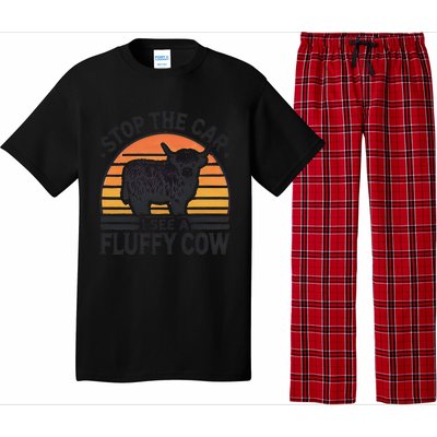 Stop The Car I See Fluffy Cow Retro Highland Cow Lover Funny Pajama Set