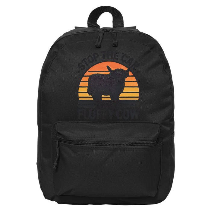 Stop The Car I See Fluffy Cow Retro Highland Cow Lover Funny 16 in Basic Backpack