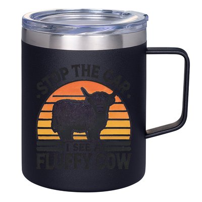 Stop The Car I See Fluffy Cow Retro Highland Cow Lover Funny 12oz Stainless Steel Coffee Mug