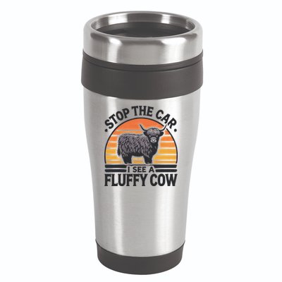Stop The Car I See Fluffy Cow Retro Highland Cow Lover Funny 16oz Travel Tumbler