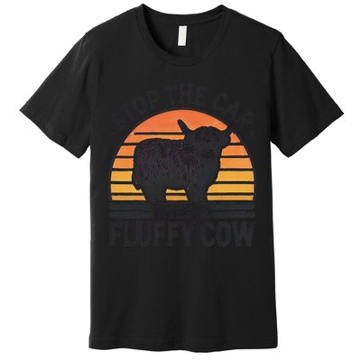 Stop The Car I See Fluffy Cow Retro Highland Cow Lover Funny Premium T-Shirt