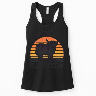 Stop The Car I See Fluffy Cow Retro Highland Cow Lover Funny Womens Tank Top