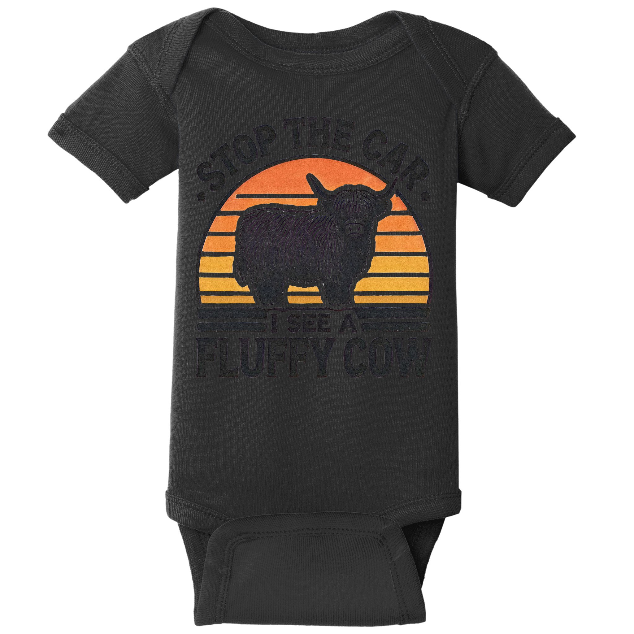 Stop The Car I See Fluffy Cow Retro Highland Cow Lover Funny Baby Bodysuit