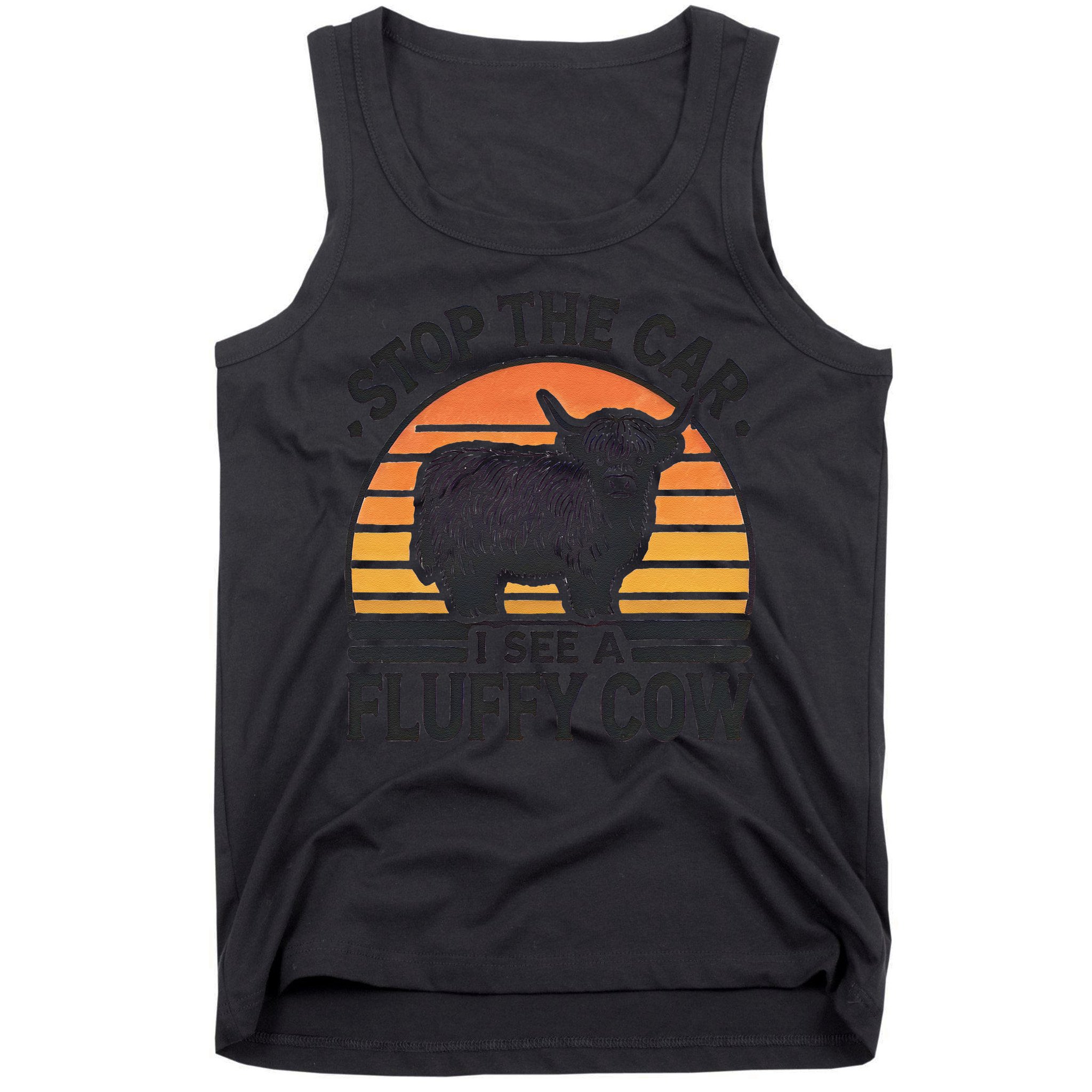 Stop The Car I See Fluffy Cow Retro Highland Cow Lover Funny Tank Top