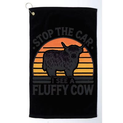 Stop The Car I See Fluffy Cow Retro Highland Cow Lover Funny Golf Towel
