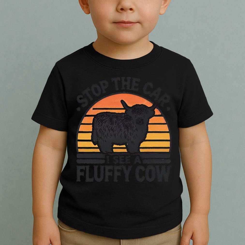 Stop The Car I See Fluffy Cow Retro Highland Cow Lover Funny Toddler T-Shirt