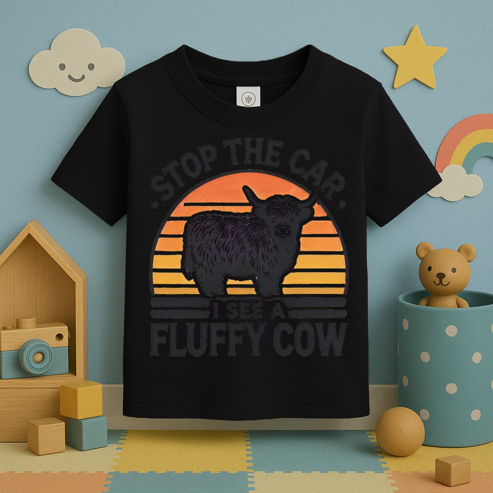 Stop The Car I See Fluffy Cow Retro Highland Cow Lover Funny Toddler T-Shirt