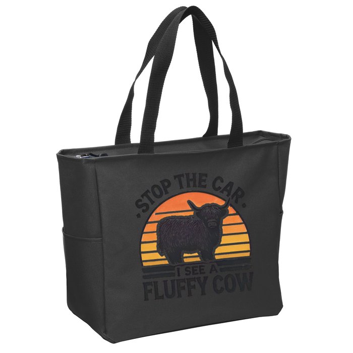 Stop The Car I See Fluffy Cow Retro Highland Cow Lover Funny Zip Tote Bag