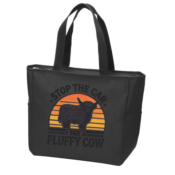 Stop The Car I See Fluffy Cow Retro Highland Cow Lover Funny Zip Tote Bag