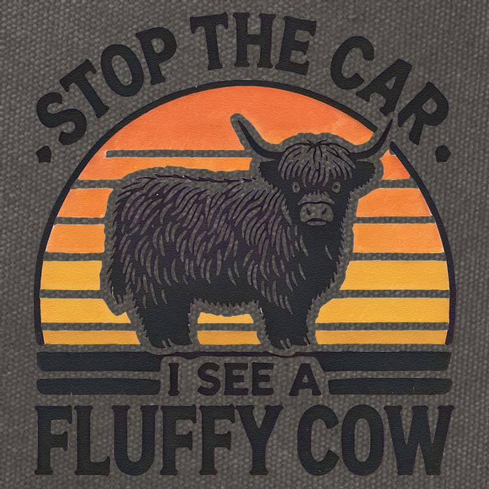 Stop The Car I See Fluffy Cow Retro Highland Cow Lover Funny Cotton Canvas Backpack