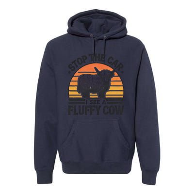 Stop The Car I See Fluffy Cow Retro Highland Cow Lover Funny Premium Hoodie