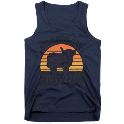 Stop The Car I See Fluffy Cow Retro Highland Cow Lover Funny Tank Top