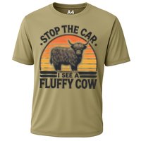 Stop The Car I See Fluffy Cow Retro Highland Cow Lover Funny Cooling Performance Crew T-Shirt
