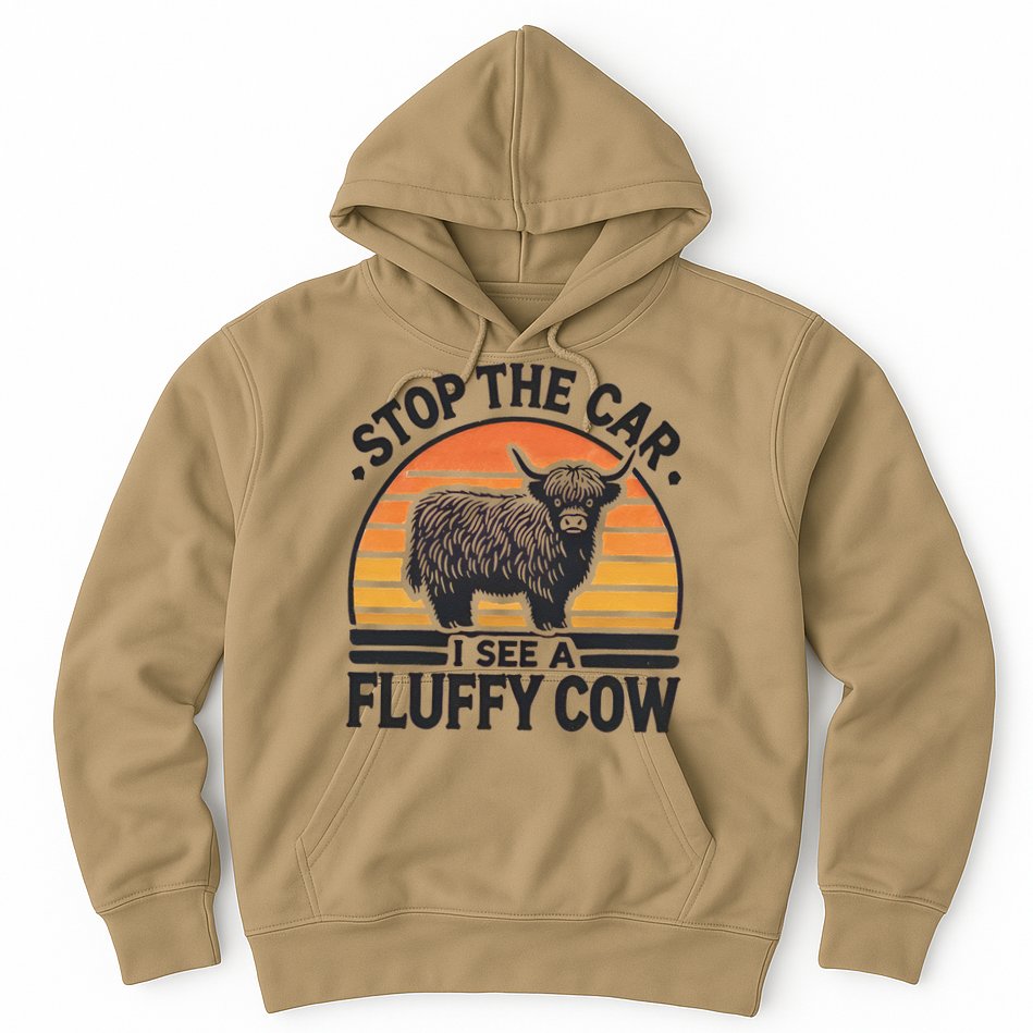 Stop The Car I See Fluffy Cow Retro Highland Cow Lover Funny Hoodie