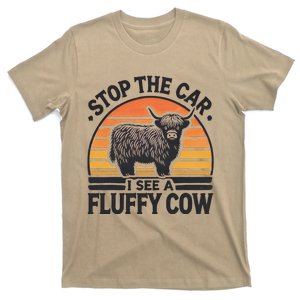 Stop The Car I See Fluffy Cow Retro Highland Cow Lover Funny T-Shirt