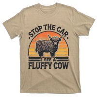 Stop The Car I See Fluffy Cow Retro Highland Cow Lover Funny T-Shirt