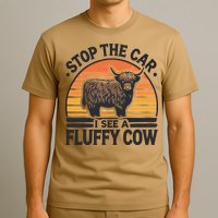 Stop The Car I See Fluffy Cow Retro Highland Cow Lover Funny T-Shirt