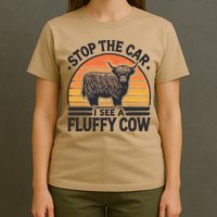 Stop The Car I See Fluffy Cow Retro Highland Cow Lover Funny T-Shirt