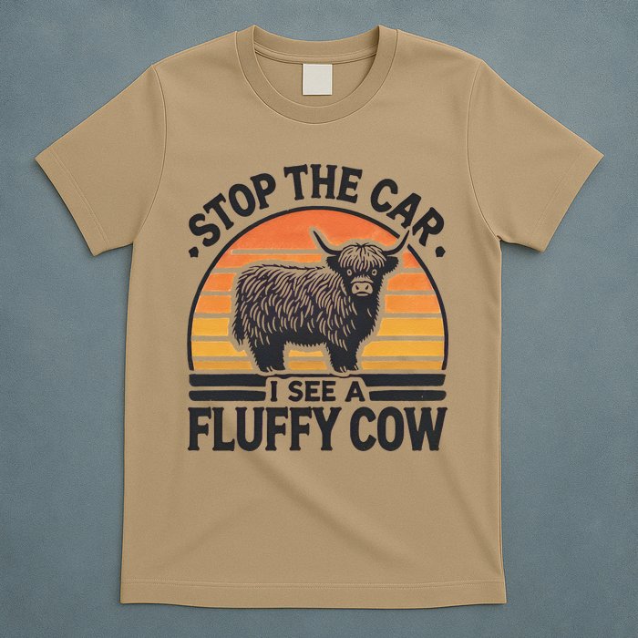 Stop The Car I See Fluffy Cow Retro Highland Cow Lover Funny T-Shirt