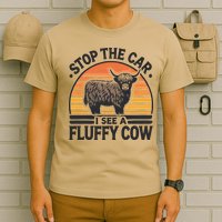 Stop The Car I See Fluffy Cow Retro Highland Cow Lover Funny T-Shirt