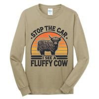 Stop The Car I See Fluffy Cow Retro Highland Cow Lover Funny Tall Long Sleeve T-Shirt